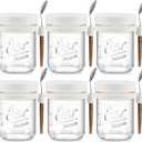 6 Pack Overnight Oats Containers with Lids and Spoons, 16 oz Glass Mason Overnight Oats Jars, Large Capacity Airtight Jars for Milk, Cereal, Fruit(White)