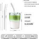 Olvini 13oz Glass Tumbler with Straw and Lid, Reusable Iced Coffee Cup Tumbler, Cute Glass Cups for Water, Matcha, Travel Coffee Mugs (Clear)