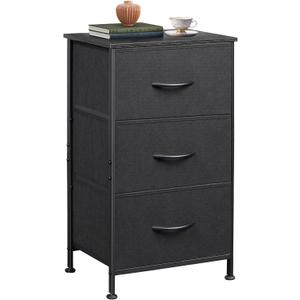 WLIVE Dresser with 3 Drawers, Fabric Nightstand, Organizer Unit, Storage Dresser for Bedroom, Hallway, Entryway, Closets, Sturdy Steel Frame, Wood Top, Easy Pull Handle, Charcoal Black