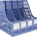 SAYEEC Sturdy Magazine Organizer Folder Desktop 4 Compartment File Holders Plastic Frames File Dividers Document Cabinet Rack Storage Box for Office Home School Blue