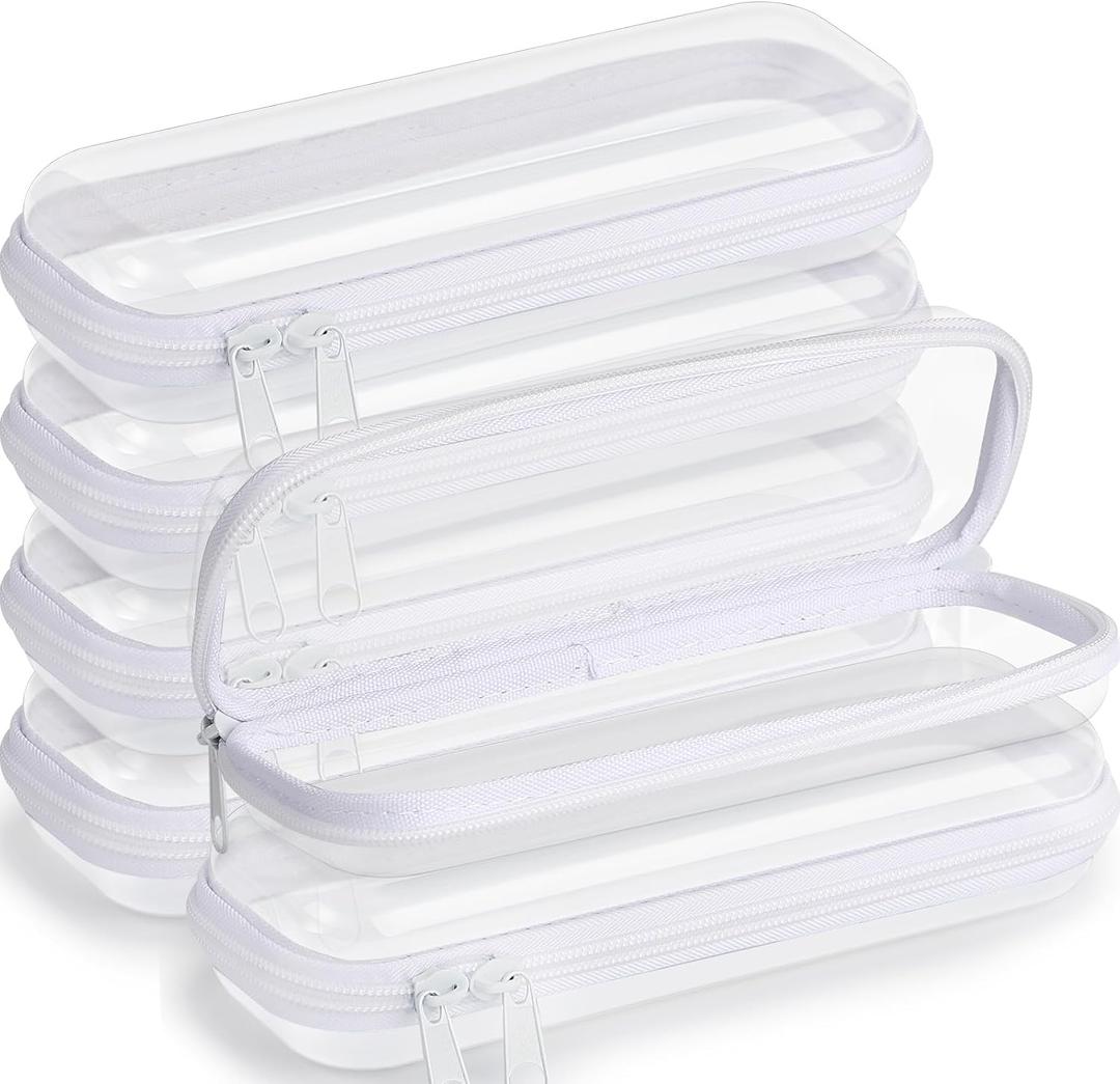 Sanwuta 6 Pcs Clear Hard Zipper Case Hard Plastic Zipper Pouches Transparent Makeup Bag Pencil Pouches for Travel Snacks Christmas Trinket Storage Organizer Box(White,7.87 x 2.56 x 1.57 Inch)