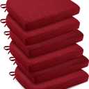 downluxe Indoor Chair Cushions for Dining Chairs, Soft and Comfortable Textured Foam Kitchen Chair Pads with Ties and Non-Slip Backing, 16" x 16" x 2", Red, 6 Pack