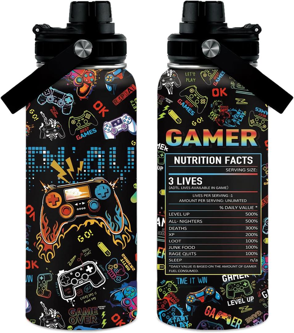 Gaming Gamer Gifts 32oz Gamings Gamepad Water Bottles, Gamers Gifts for Kids Teen Game Boys Son Adults Gaming Tumbler Presents Gamers Birthday Party Christmas Game Decor Gift Gamer Cup