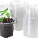 Bluepro 30 Packs 4 Inch Reinforced Clear Nursery Pots with Humidity Dome, Transparent Plastic Plant Pot Seedling Planter with Drainage Holes for Vegetable Propagation, Root Cutting, Seed Starting