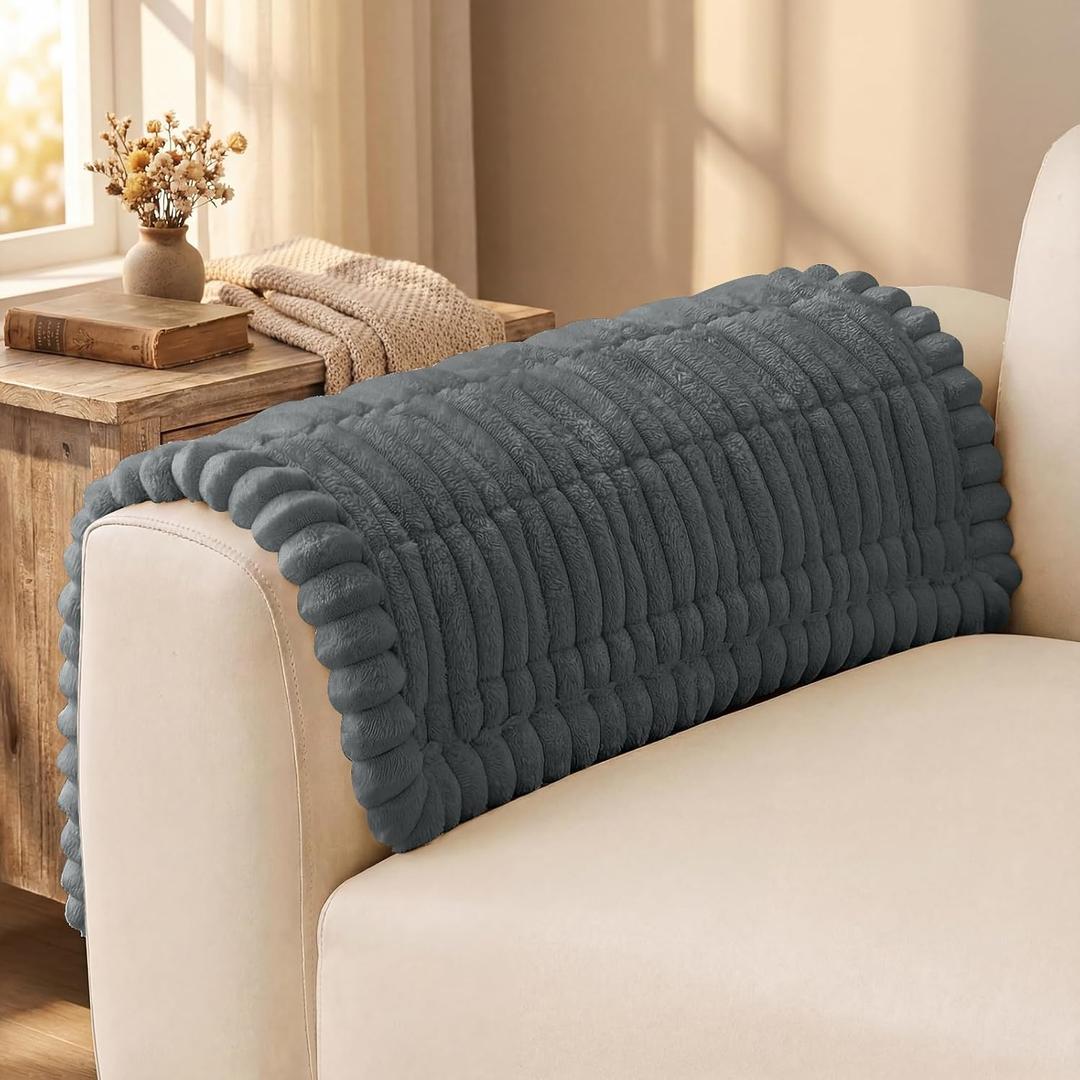 decorUhome Fuzzy Pet Couch Cover for Dogs, Non-Slip Sofa Covers for Sofa Couch Arm, Soft Thick Furniture Couch Protector, Washable Sofa Slipcovers, Dark Grey, 27.6" x 27.6"