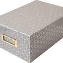American Crafts Photo Keepsake Box with Lid, Gray Geo with Rose Gold Foil, 11x7.4x4.3, Decorative Photo Storage & Memory Box
