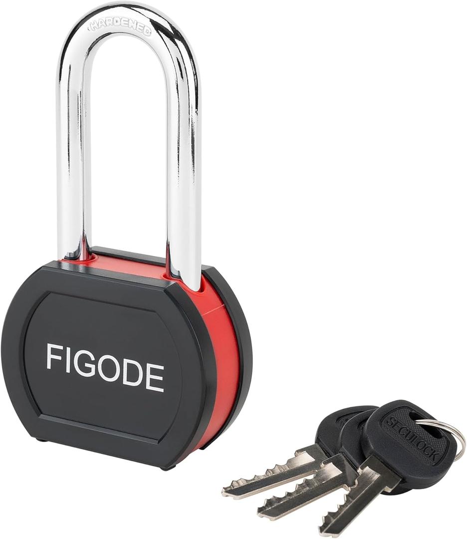 FIGODE Black Covered Solid Steel Padlock with Key, High Security Heavy Duty Lock, 2-3/4" Wide, 2.7" Long Hardened Steel Shackle, Gate Locks for Outdoor Fence or Shed (1 Pack)