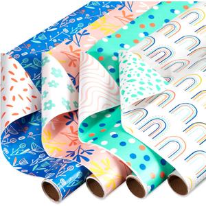 American Greetings 160 sq. ft. Reversible Wrapping Paper Bundle for Birthdays, Anniversaries, Weddings and All Occasions, Sprinkles and Daisies (4 Rolls, 30 in. x 16 ft.) (Multicolor Pastels)