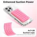 2 x 2 Pack Silicone Suction Cup Phone Case Mount Double-Sided, Hands-Free Strong Grip Holder for iPhone and Android, Sticky Phone Stand for Selfies and Videos, Tender Pink+Transparent