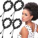 4pcs Black Adjust Satin Hair Scrunchies for Women Girls, Adjustable Hair Ties Soft Than Silk for 4c Girlie Thick Curly Natural Hair, Easy to Use Hair Accessories for Afro Puff Loc Ponytails (1 Count (Pack of 1))