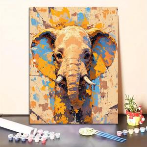 Paint by Numbers kit for Adults Colorful Elephant Portrait with Abstract Background, Paint by Numbers kit 20INx16IN (with Frame)
