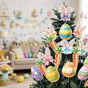 Thyle 18 Pcs Easter Decorations Tree Picks Ornaments 6 x 8 Inch Bunny Ear Egg Carrots Picks Decor Cute Rabbit Ears Bow Ornaments Topper for Tree Spring Easter Home Vase Decor