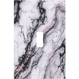 Decorative Light Switch Cover White Marble Pattern Black Lines Pink Lines 1 Gang Single Toggle Device Electrical Faceplate Switchplates Decorator Outlet Wall Plate for living Room (Single Toggle / 5 X 3 IN)