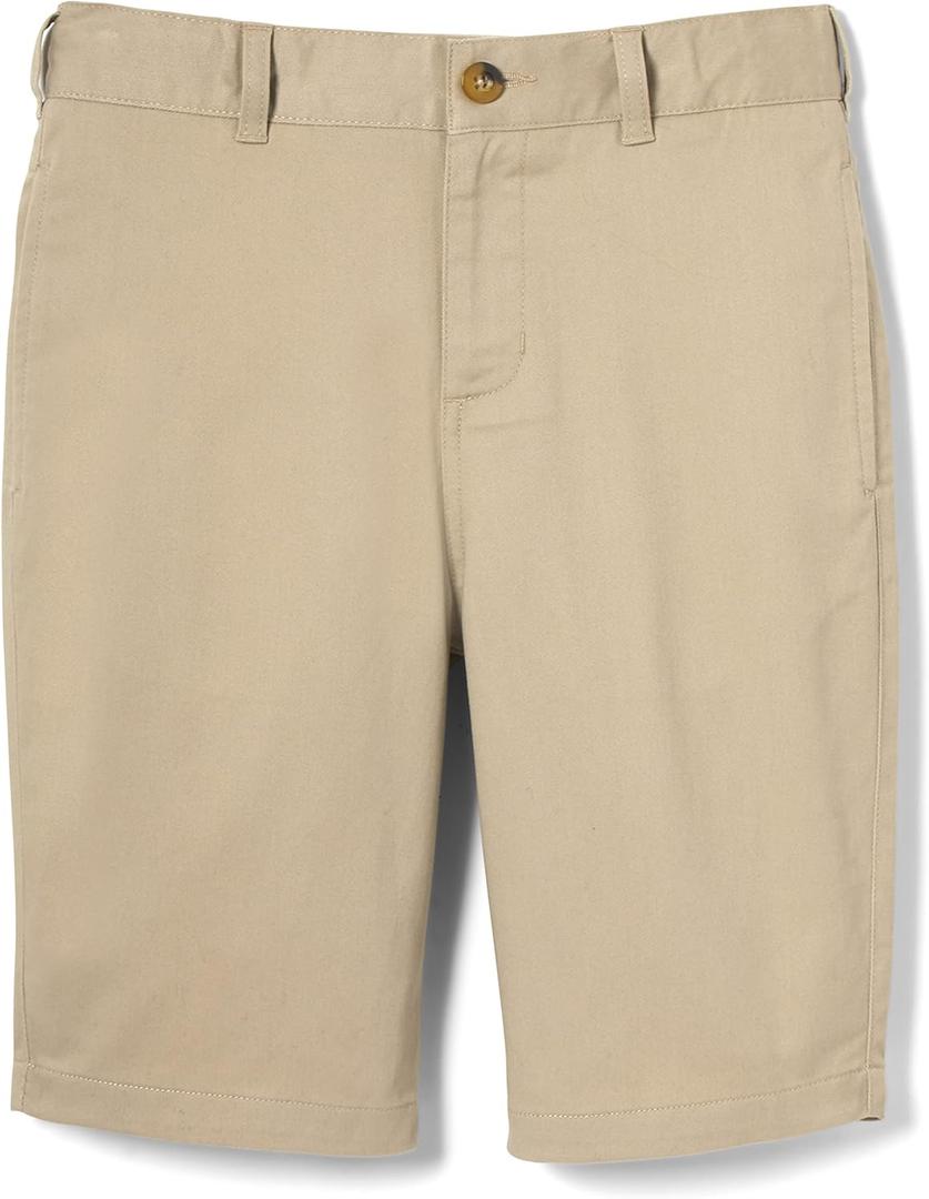French Toast Boys' Adjustable Waist Flat Front Chino Bermuda Shorts with Stretch (Standard & Husky), Khaki, 7