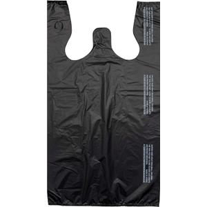 Large Plain Black (400 Count) Embossed T-Shirt Bag, 12 inch X 7 inch X 22 inch, 17 mic, Black Bags with Handled, Bulk, Grocery, Retail, Heavy Duty