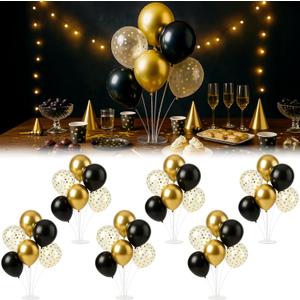 6pcs Balloon Stands Kit Table Centerpiece Table Decorations for Anniversary Birthday Wedding Graduation Retirement Party Decorations (Black Gold)