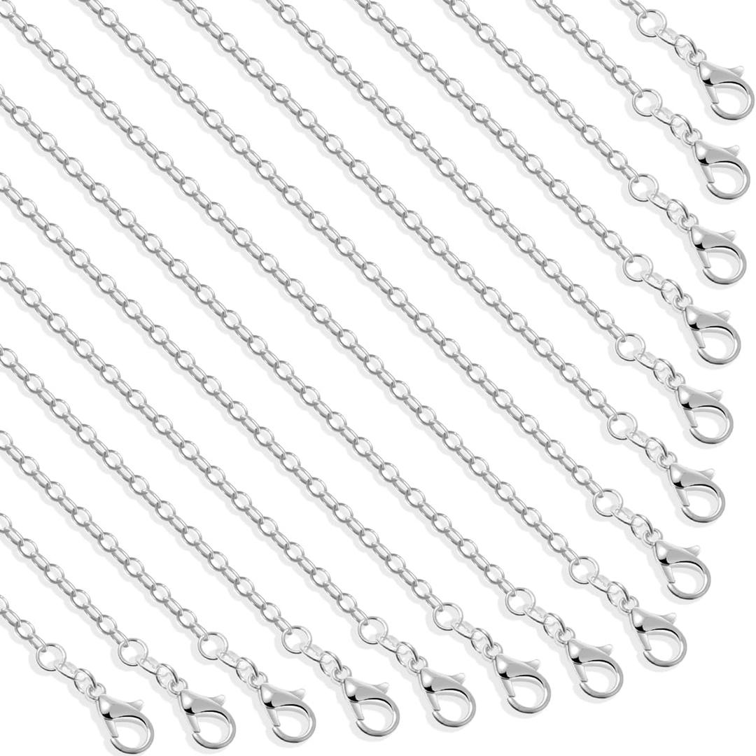 30 Pack Necklace Chains Bulk for Jewelry Making, Selizo Bulk Necklace Chains Silver Plated Cable Chains for Jewelry Making, 1.2 mm (18 Inches)