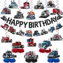Heavy Truck Party Decorations Cartoon Semi Birthday Party Decor Supplies Includes Happy Birthday Banner Big Truck Hanging Swirls Honeycomb Centerpiece