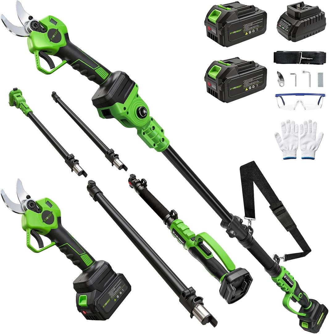 2-in-1 Electric Pruning Shears with Pole,21V2*4.0Ah Batteries
1.6" Cutting Diameter,4.8-8.5Ft Reach,SK7 Blade,Brushless Motor,Cordless Pole Pruner for Garden Tree Trimming