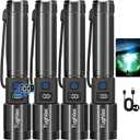 4Pack Rechargeable Flashlights High Lumens 10000LM, Super Bright Flashlight with LCD Digital Display, 5 Modes Adjustable Flash Light, LED Flashlight Powerful, Tactical Flashlights for Home