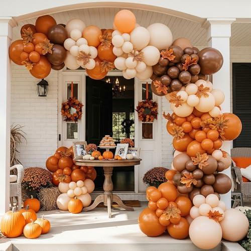 Burnt orange Balloon Garland Arch Kit 120pcs Double Stuffed Pumpkin Orange and Cream Peach fall balloon for Autumn Wedding Boho Teddy Bear Baby Shower, Birthday Decorations