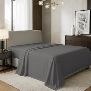TEXAS LINEN CO. 100% Organic Cotton Percale Flat Sheet King Size - 1 PC Flat Sheet, Dark Grey - Crisp, Cool and Strong Bed Linen, Top Sheets for Hot Sleepers, Luxury Breathable GOTS Certified Sheets