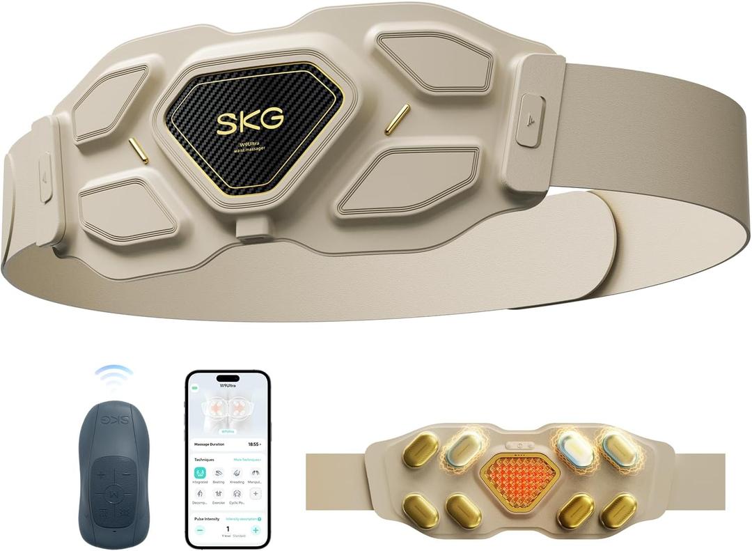 SKG W9 Ultra 2.0 Lower Back Massager for Strain Relief Deep Tissue Fathers Day Adjustable Cordless Heating Pad Infrared Vibrating Back Massager with Titanium Massage Head