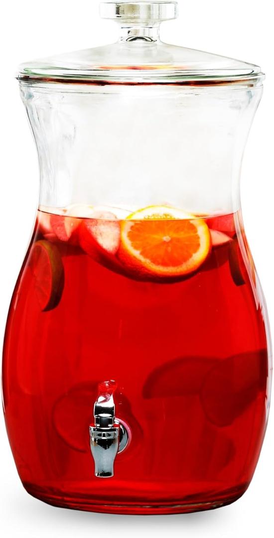 Style Setter Glass Beverage Dispenser for Countertop - 2.7 Gallon Large Glass Drink Dispenser w/Spigot & Lid - Party Drink Dispenser for Sweet Tea Lemonade Punch Water, Juice Dispensers for Parties