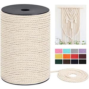 Macrame Cord 4mm x 240Yards（720Feet, Natural Cotton Macrame Rope - 3 Strands Twisted Macrame Cotton Cord for Wall Hanging, Plant Hangers, Crafts, Gift Wrapping and Wedding Decorations