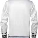 Mens Luxury Print Dress Shirt Long Sleeve Button-Down Shirt (White, M)