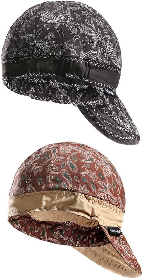 Fullsheild Reversible Welding Cap OneSize Flame Resistant Cotton Welder Hat Hood FR High Crown 2 pcs (Paisley Brown&black-2 Pack)