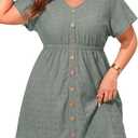 Yonique Plus Size Swimsuit Cover Up Women - V Neck Swimwear Short Sleeve Coverups Ruffle Hem Beach Dress 2026