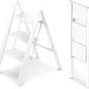 WOA WOA 3 Step Ladder, Foldable Step Stool, Lightweight Ladder for Home Kitchen Closet, Anti-Slip Aluminum Pedals, Ease of Folding, Portable, 300lbs Capacity - White