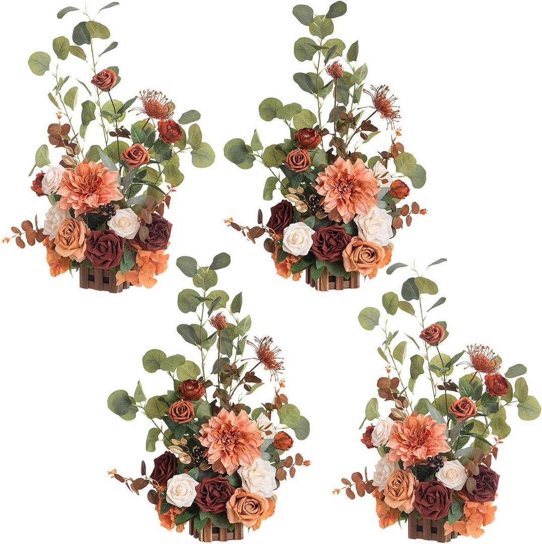 Ling's Moment 17.5" Tall Standing Artificial Flowers Arrangements 4pcs Fall Wedding Aisle Runner Chair Decorations Sunset Terracotta Centerpieces Ceremony Reception Rose Floral Party Outdoor