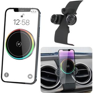 Car Magnetic Phone Mount for Ford Mustang 2015 2016 2017 2018 2019 2020 2021 2022 2023 Auto Interior Accessories Best Cellphone Holder Fast 15W Wireless Charger Cell Phones Charging Stand