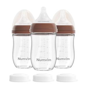 Natural Glass Baby Bottles Gentle & Slow Flow, Newborn Breastfeeding Bottle with Anti Colic Nipple for 0 Months Babies, 3 Packs Brown (5 Ounce), 1 Count (Pack of 3)