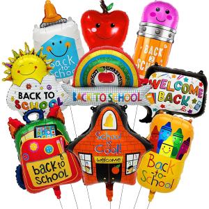 9Pcs Back To School Balloons Schoolbag Crayon Pencil Balloons First Day of School Balloons for Welcome Back To School Decorations Supplies