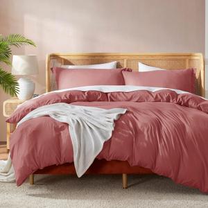 Nestl Full Duvet Cover Set with Comforter Insert - Pink Clay 4 Piece 80x90 Duvet Cover & 2 Pillow Shams with White Quilted Down Alternative Comforter, Ultra Soft, All Season