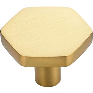 Home Expert Gold Cabinet Knobs 10 Pack Solid Kitchen Cabinet Knobs Hexagon 1.1'' Brushed Gold Knobs for Kitchen Cabinets and Drawers Dresser Knobs