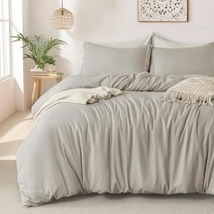 Duvet Cover - 100% Washed Microfiber Linen Grey Comforter Cover Set 3 Pieces with Zipper Closure & Corner Ties (No Comforter)  90x90 Inches