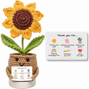 Teacher Appreciation Gifts, Teacher gifts for Women Men - Gifts for Teachers Appreciation Week, End of Year, Birthday, Back To School - Positive Crochet Sunflower Handmade, Teacher Crochet Gift