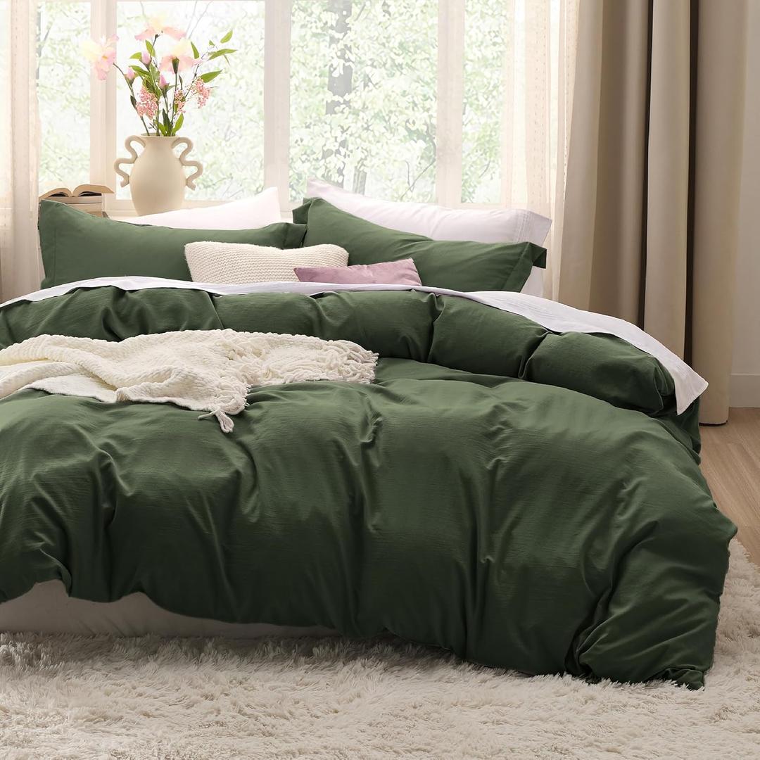 Bedsure Olive Green Duvet Cover Queen Size - 3 Pieces Prewashed Extra Soft Bedding Set, Includes 1 Duvet Cover 90x90 Inches with Zipper Closure & 2 Pillow Shams, Comforter Not Included (Queen (90" x 90"), 03 - Olive Green (No Comforter))