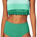 Mioglrie Girls Bathing Suit Kids Swimsuits Teen Tankini Girls' Swimwear Beach Ruffle Size 7-14 Tween Bikini Sets (13-14 Years, Green)