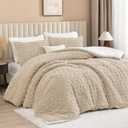 Andency Fluffy Sherpa Queen Comforter Set, Super Soft Beige Fleece Warm Bedding for Winter, Luxury Jacquard Boho Thick Fuzzy Plush Bed Set 3 Pieces(1 Shaggy Comforter, 2 Pillowcases)