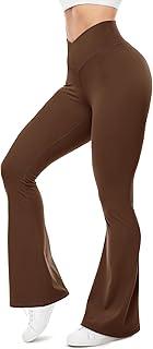 Flare Yoga Pants for Women High Waisted Wide Leg Flared Pants Leggings Crossover with Tummy Control Gym Clothes, L