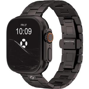 FiNESTONE CRNS03 Titanium Watch Band for Apple Watch Ultra 3/2/1 49mm & Series 11/10 46mm, Adjustable Link & Butterfly Clasp for Apple Watch Ultra Band, Premium Color Match iWatch Metal Band for Men (Black)