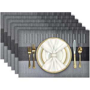 Aofmee Placemats, Placemats Set of 6, Heat Resistant Place Mats, Washable PVC Table Mats, Woven Vinyl Plastic Placemats for Dining Table, Non-Slip Stain Resistant Kitchen Table Placemats Easy to Clean (Black)