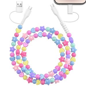 2 x VOFUOE USB C Cable for iPhone 17 Charging Cord [MFi Certified] 4 in 1 Multi Charging Cable Stars Beads Charging Cord 3.3FT Girls Fast Charging for iPhone 16, for Galaxy S25 & Most Devices-Colorful