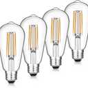 Vintage LED Edison Bulbs, 6W, Equivalent 60W, Dimmable, High Brightness Warm White 2700K, ST58 Antique LED Filament Bulbs with 90+ CRI, E26 Standard Base Light Bulbs, Clear Glass, Pack of 4