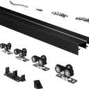 Heavy Duty Bypass Sliding Closet Door Track Hardware 96", 8 FT Aluminium Pocket Door Track Rail Set, Smoothly and Quietly, for 2 Door System,Black